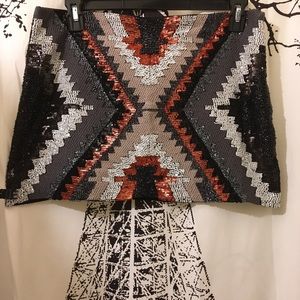 NWT Zara Beaded Tribal Aztec Boho Mini Skirt